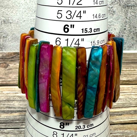 Abalone Shell /Colorful Bracelet -Stretch /Wide Cuff Elastic -Multi-Colors​​​ - Picture 3 of 6
